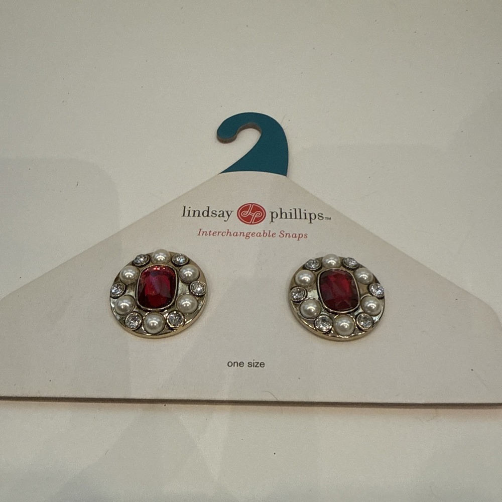 Pair of Lindsay Phillips Interchangeable Snaps Red Pearl Jeweled Lucy Shoe NEW